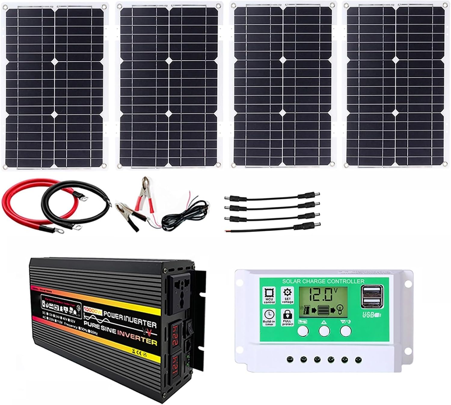 10000W Complete Solar Inverter Kit Rv Solar Panel Kit Includes 50A Controller And100W Solar Panel Suitable for Home and Outdoor Power Generation(12V-110V)
