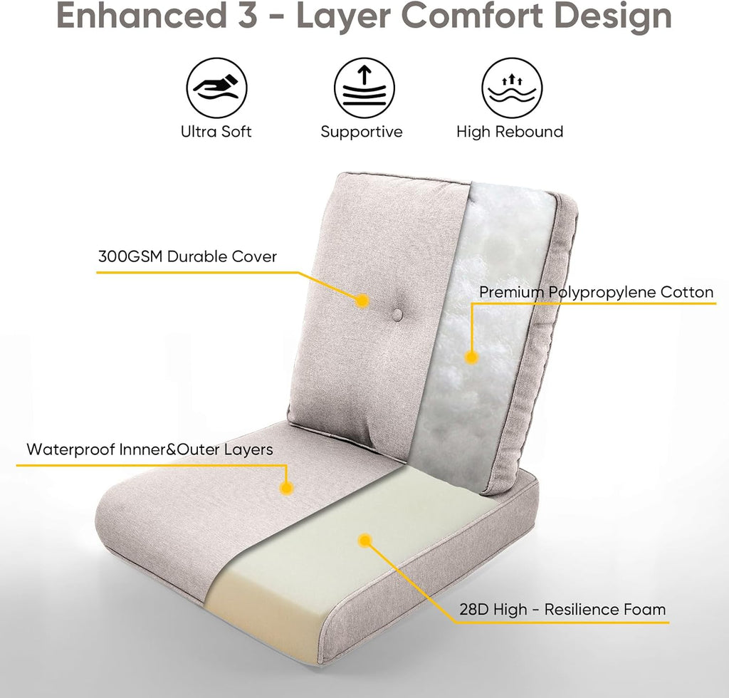 Outdoor Wicker Chair Cushions 2 Packs - Outside High Back Thick Water-Resistant Cushion 22x24 with Zipper Cover for Patio Glider Rocking Chairs Loveseat Couch – Beige/Buckle