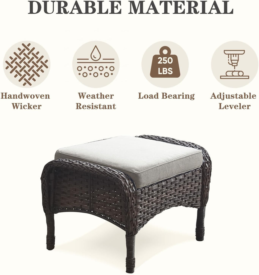Belord Patio Rocking Chairs Furniture Set - 5 Piece Outdoor Wicker Furniture Sets with Ottomans, Small Patio Conversation Sets with Wicker Rocking Chairs Brown/Grey