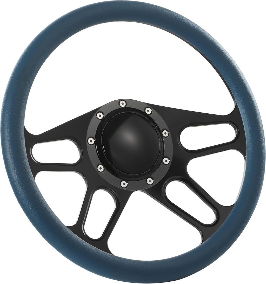 14'' Billet Half Wrap 9 Bolts Steering Wheel with 2'' Dish and Horn Button(Blue)