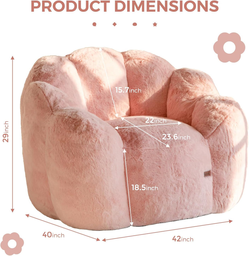 MAXYOYO Bean Bag Chair for Adults, Floral Shaped Bean Bag Sofa, Ultra Soft Faux Fur Floor Sofa, Large Reading Chair for Living Room Bedroom, Pink, Single