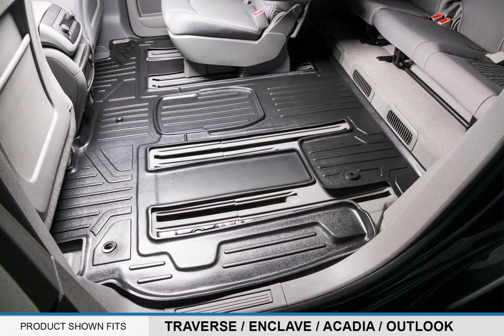 MAXLINER Custom Fit 2 Row & Cargo Liner Behind the 3rd Row Black Floor Mat Liner Set Compatible with 2009-2016 GMC Acadia/2017 Acadia Limited/2009-2010 Saturn Outlook (2nd Row Bucket Seats)