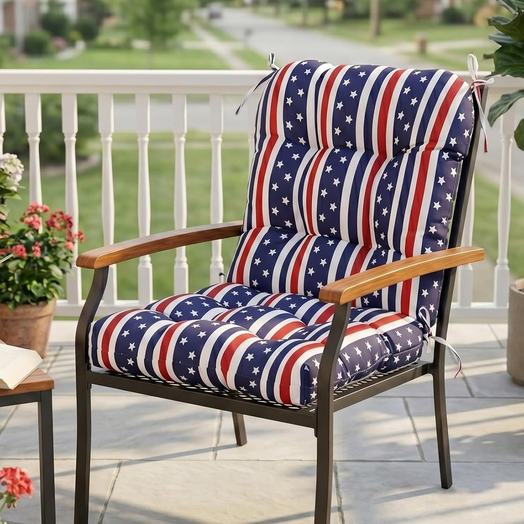 EAGLE PEAK Tufted Outdoor/Indoor Seat/Back Chair Cushions, 2 Pack, 42'' x 21'', American Flag