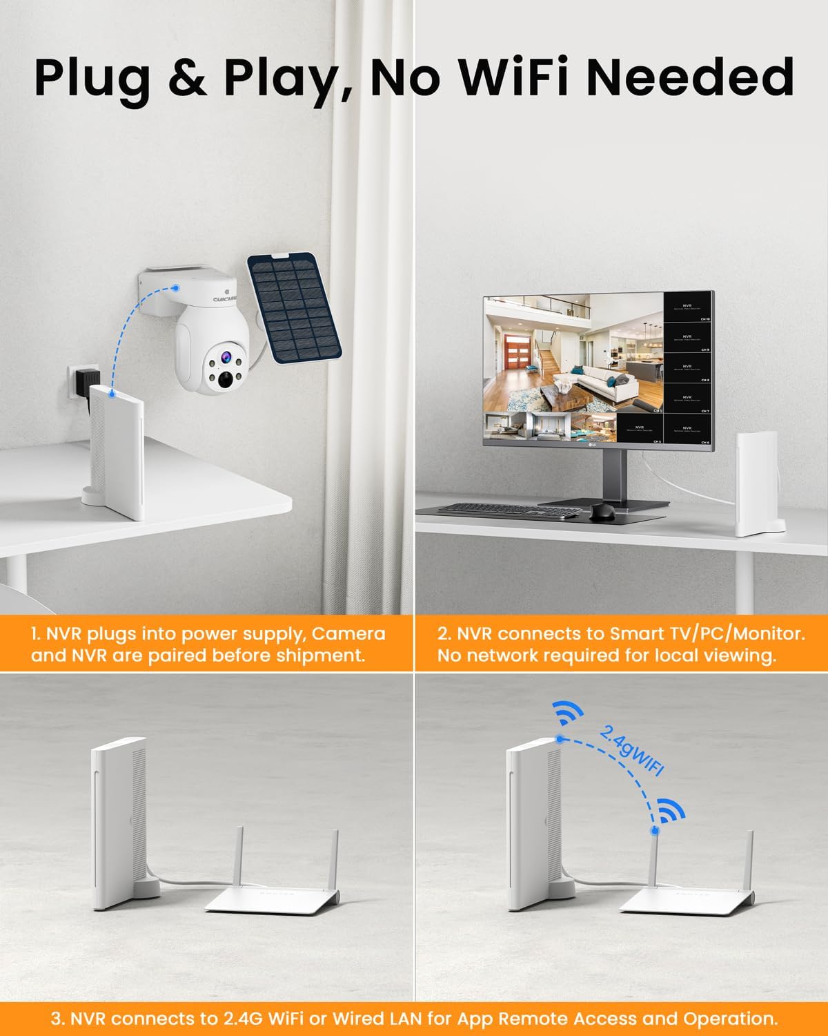 Security Cameras Wireless Outdoor, No Subscription, Solar-Powered, Home Security Cameras System with 360° Pan & Tilt, Auto Tracking, 2K Color Night Vision, 500G HDD Local Recording, 2.4G & 5G WiFi