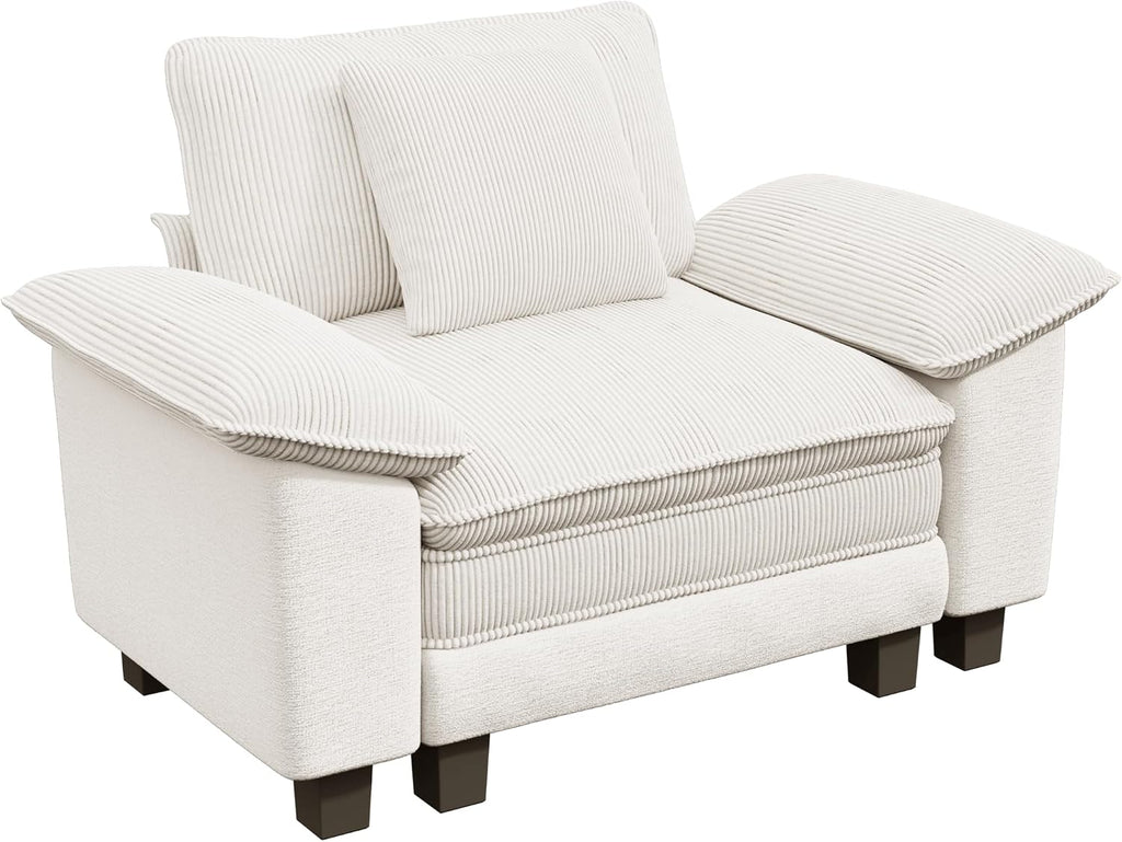 PHI VILLA Cloud Oversized Sectional Sofas, Single Sofa with Deep Seat for Living Room Reading Nook, Chenille Corduroy Dual Fabric, Beige