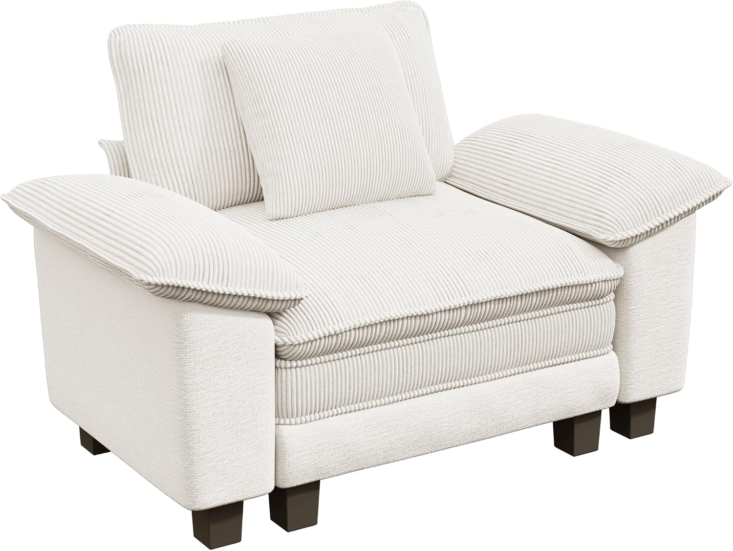 PHI VILLA Cloud Oversized Sectional Sofas, Single Sofa with Deep Seat for Living Room Reading Nook, Chenille Corduroy Dual Fabric, Beige