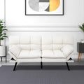 MUUEGM Futon Convertible Sofa Bed, Memory Foam Sleeper Couch,Modern Loveseat for Living Room,Adjustable Armrests Backrest Sofabed, White,Faux Leather.