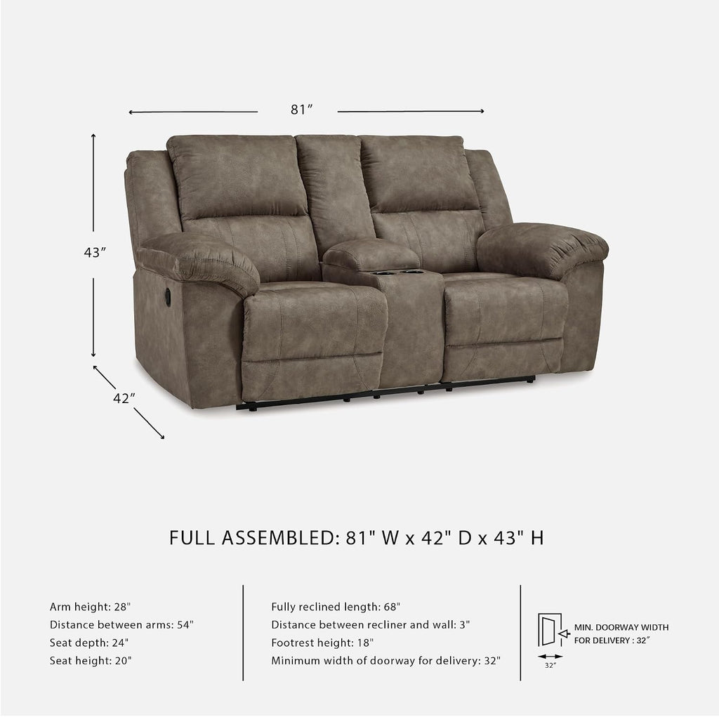Signature Design by Ashley Laresview Contemporary Faux Leather Manual Double Reclining Loveseat with Console, Storage and Cup Holders, Gray