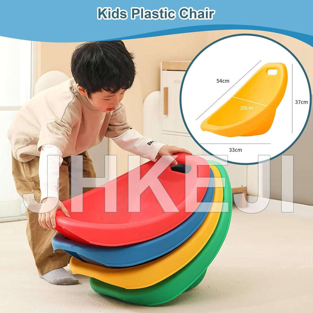 4 Packs Green Scoop Rocker, Autism Sensory Rocking Chair, Fun Wobble Chairs for Classroom Elementary, Portable Floor Seating with Back Support, Plastic Reading Chair with Handle for Indoor Outdoor