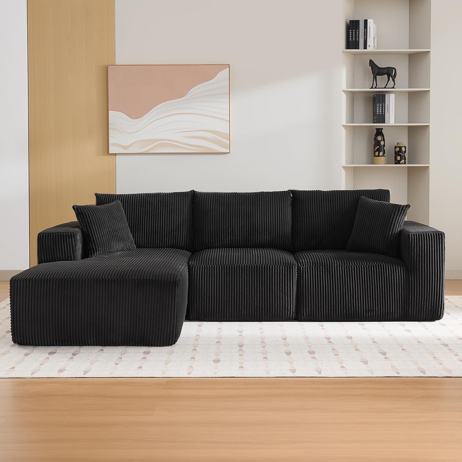 Garvee Boneless Cloud Couch 108' Sectional Modern Comfy l-Shape Convertible Compression Sleeper Modular Sofa with Corduroy Fabric Deep Seat Loveseat + Chaise for Living Room No Assembly Required
