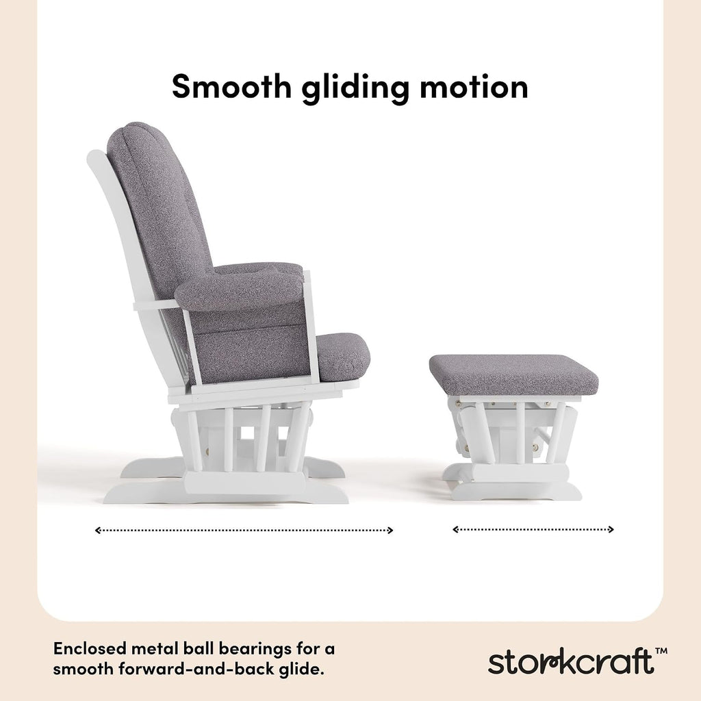 Storkcraft Tuscany Custom Glider and Ottoman with Free Lumbar Pillow (White/Slate Gray Swirl) - Cleanable Upholstered Comfort Rocking Nursery Chair with Ottoman