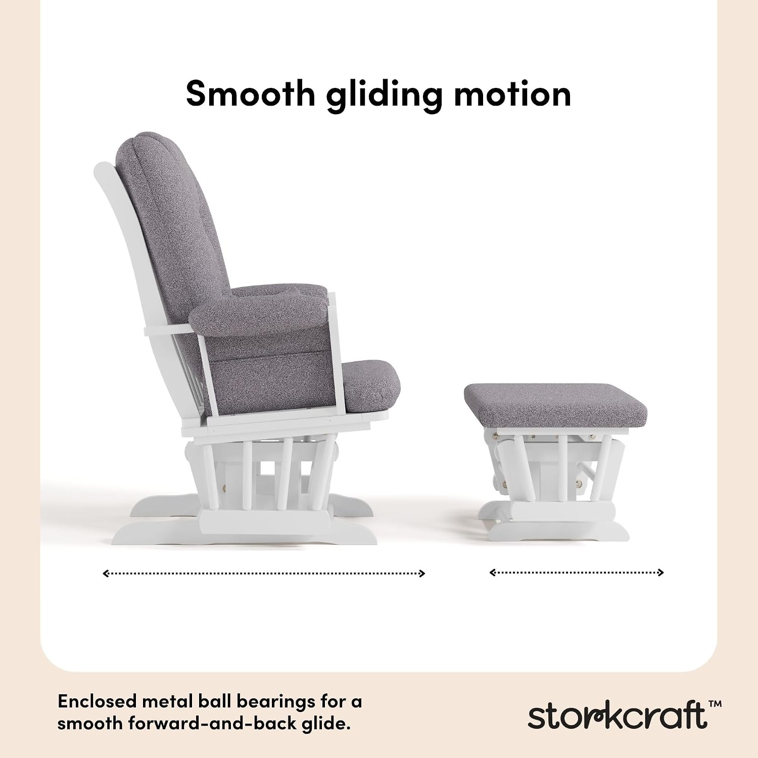 Storkcraft Tuscany Custom Glider and Ottoman with Free Lumbar Pillow (White/Slate Gray Swirl) - Cleanable Upholstered Comfort Rocking Nursery Chair with Ottoman