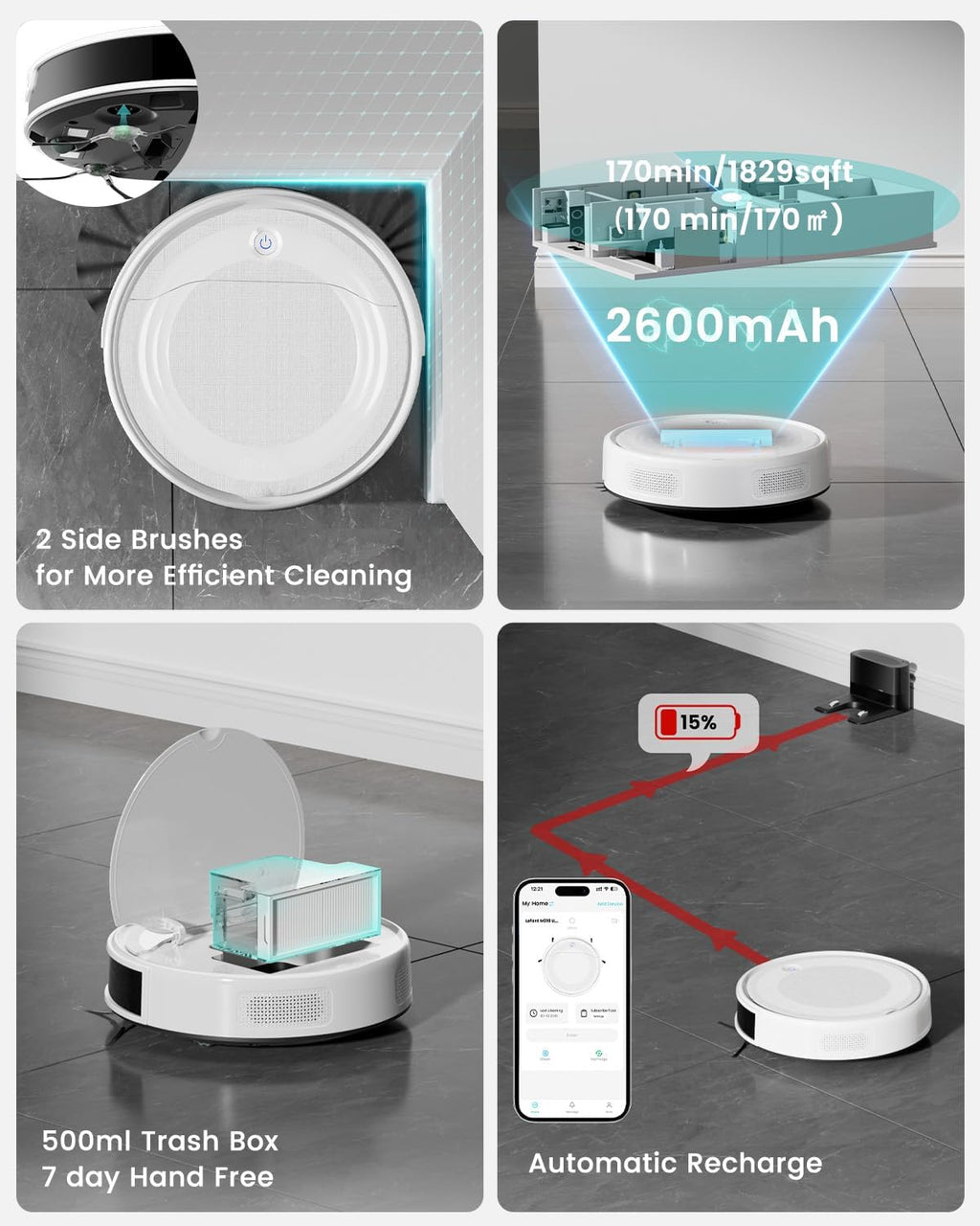 Lefant M310 Ultra Robot Vacuum and Mop, 6000Pa Suction-Slim Robotic Cleaner with ToF LiDAR Navigation, Accurate Obstacle Avoidance, WiFi/App/Alexa Control, 170min Runtime,