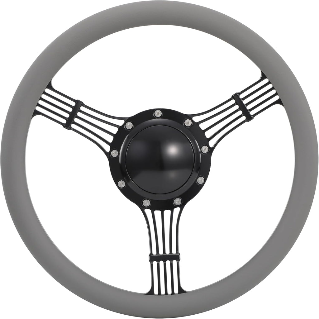 14'' Billet Banjo Half Wrap Steering Wheel with 9 Bolts 2'' Dish and Horn Button (Light Grey)