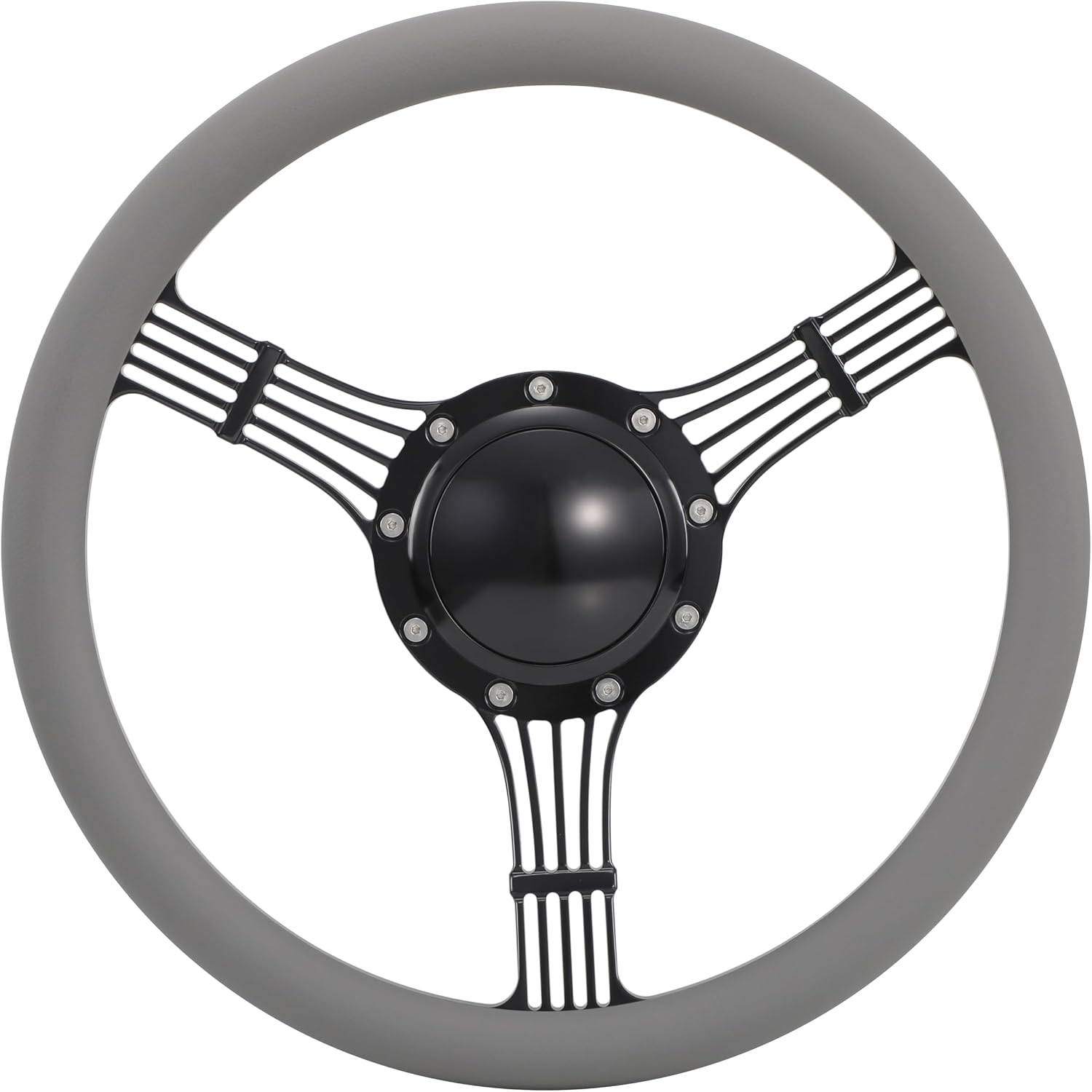 14'' Billet Banjo Half Wrap Steering Wheel with 9 Bolts 2'' Dish and Horn Button (Light Grey)