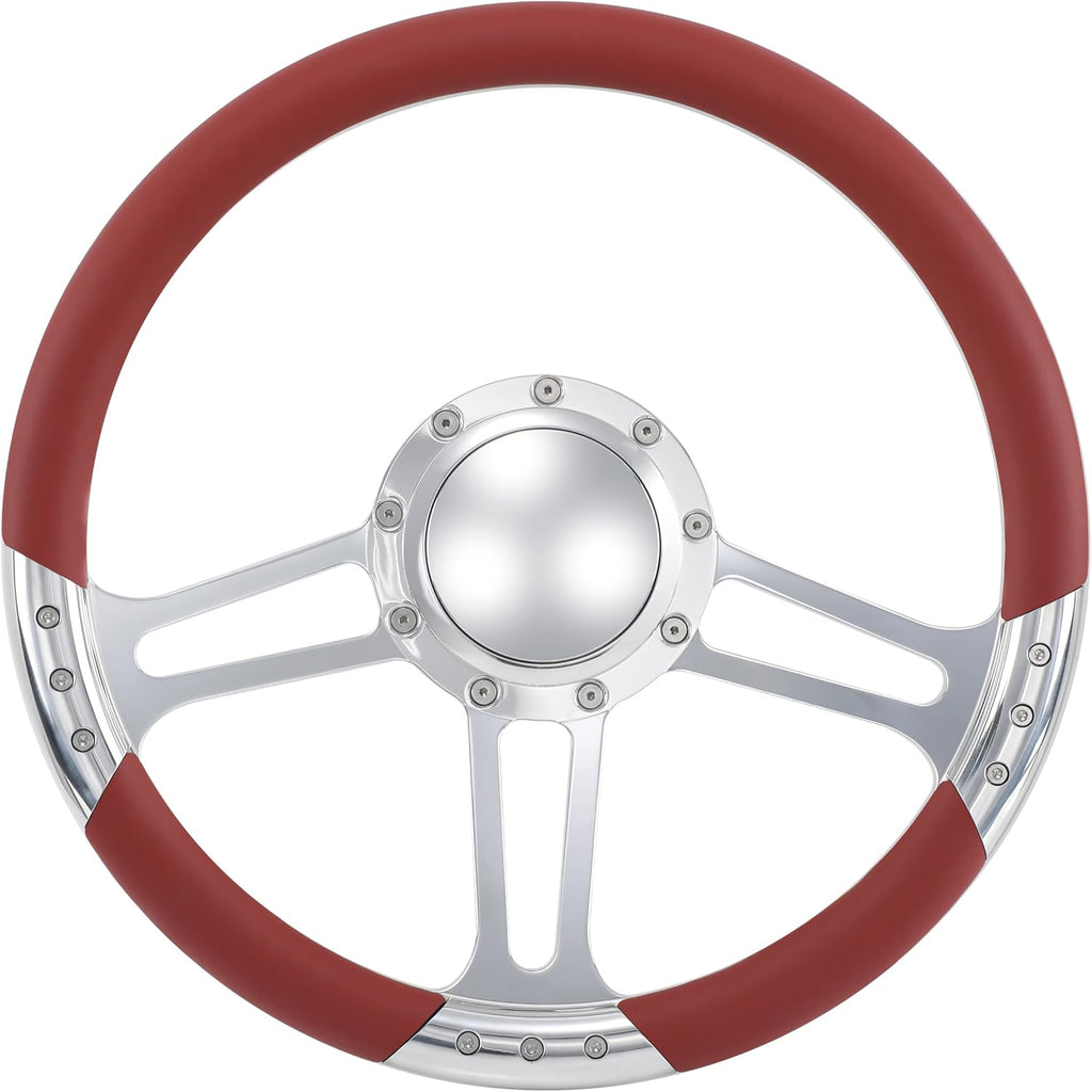 14'' Billet Trinity Half Wrap 9 Bolts Steering Wheel with 2'' Dish and Horn Button (Burgundy)
