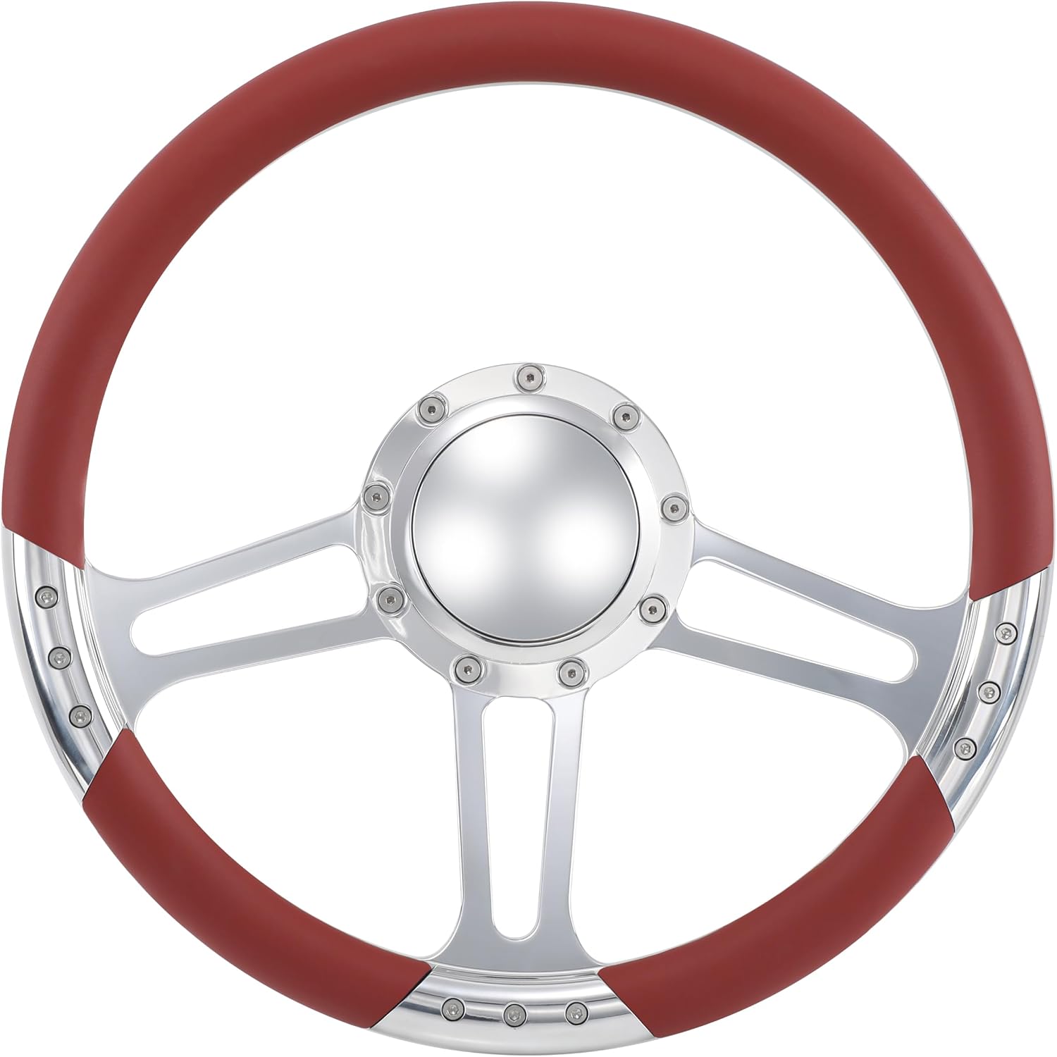 14'' Billet Trinity Half Wrap 9 Bolts Steering Wheel with 2'' Dish and Horn Button (Burgundy)
