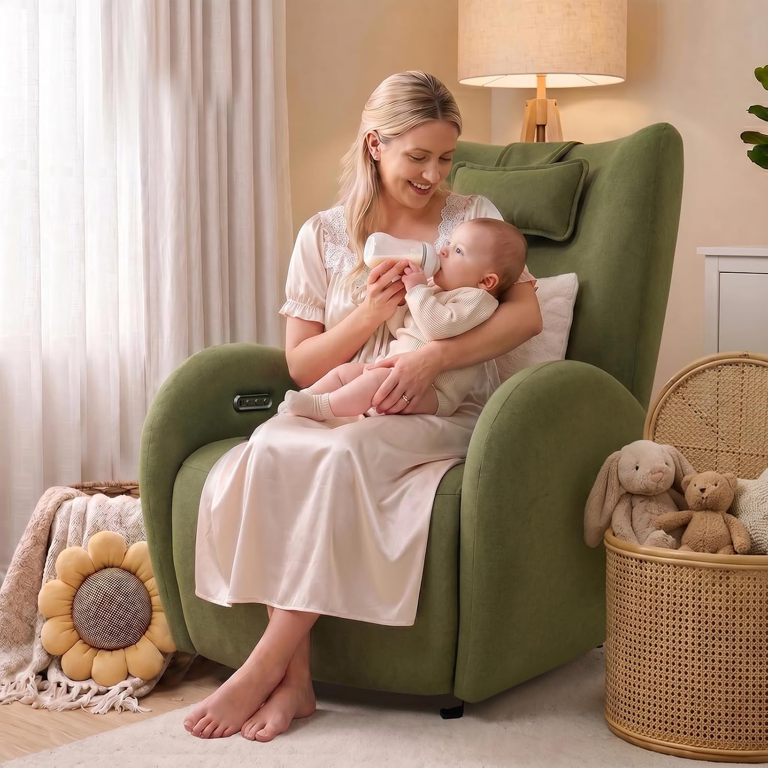 EONIX Stylish Power Glider Rocker Recliner Chair, Dual Motor Independently Controlled Footrest and Backrest, Detachable Headrest, Lazy Boy Recliner for Living Room, SXXY010041, Olive Green