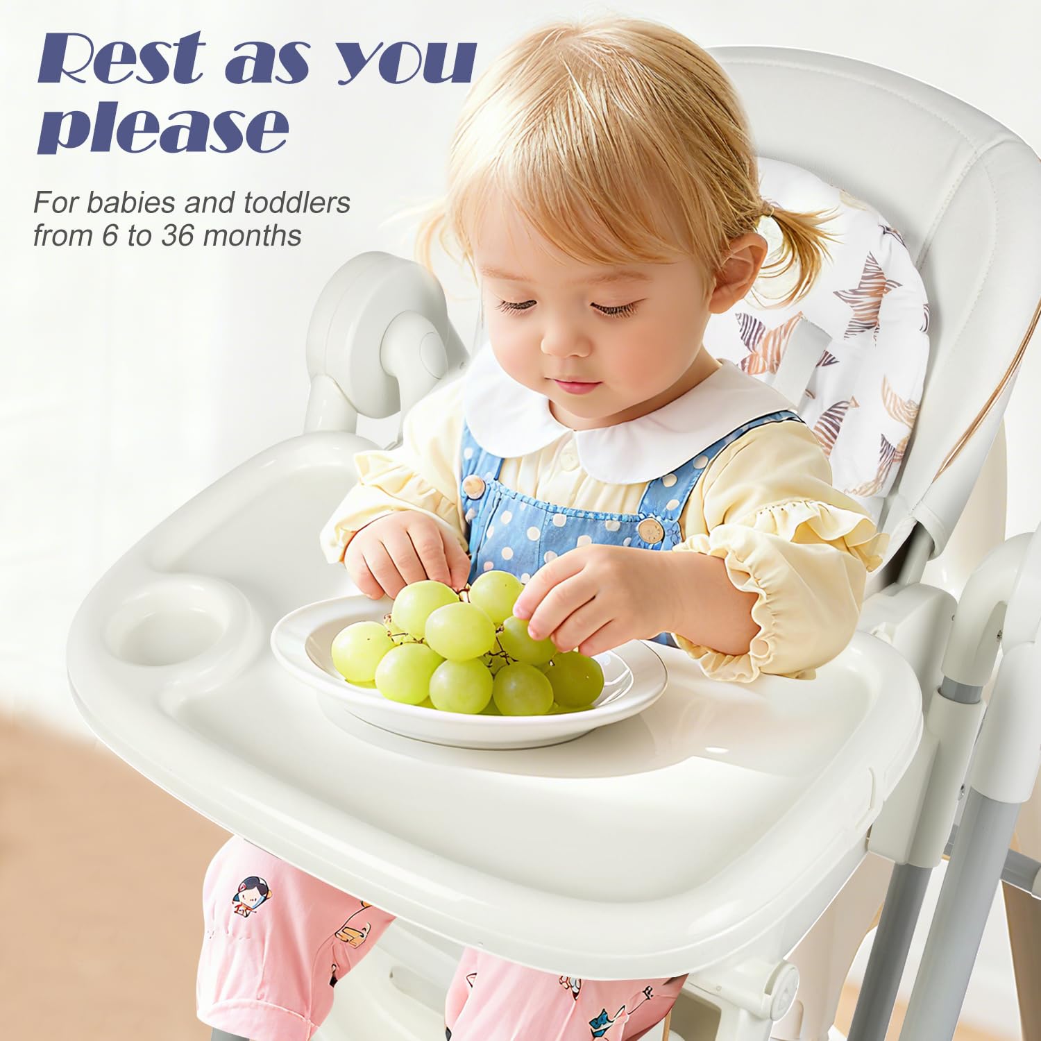 5 in 1 Baby High Chair Swing Combo - Foldable Baby High Chair with Removable Washable Soft Cushion and Tray, Adjustable Height & Recline, Lockable Wheels for 6-36 Months Infants Boys Girls