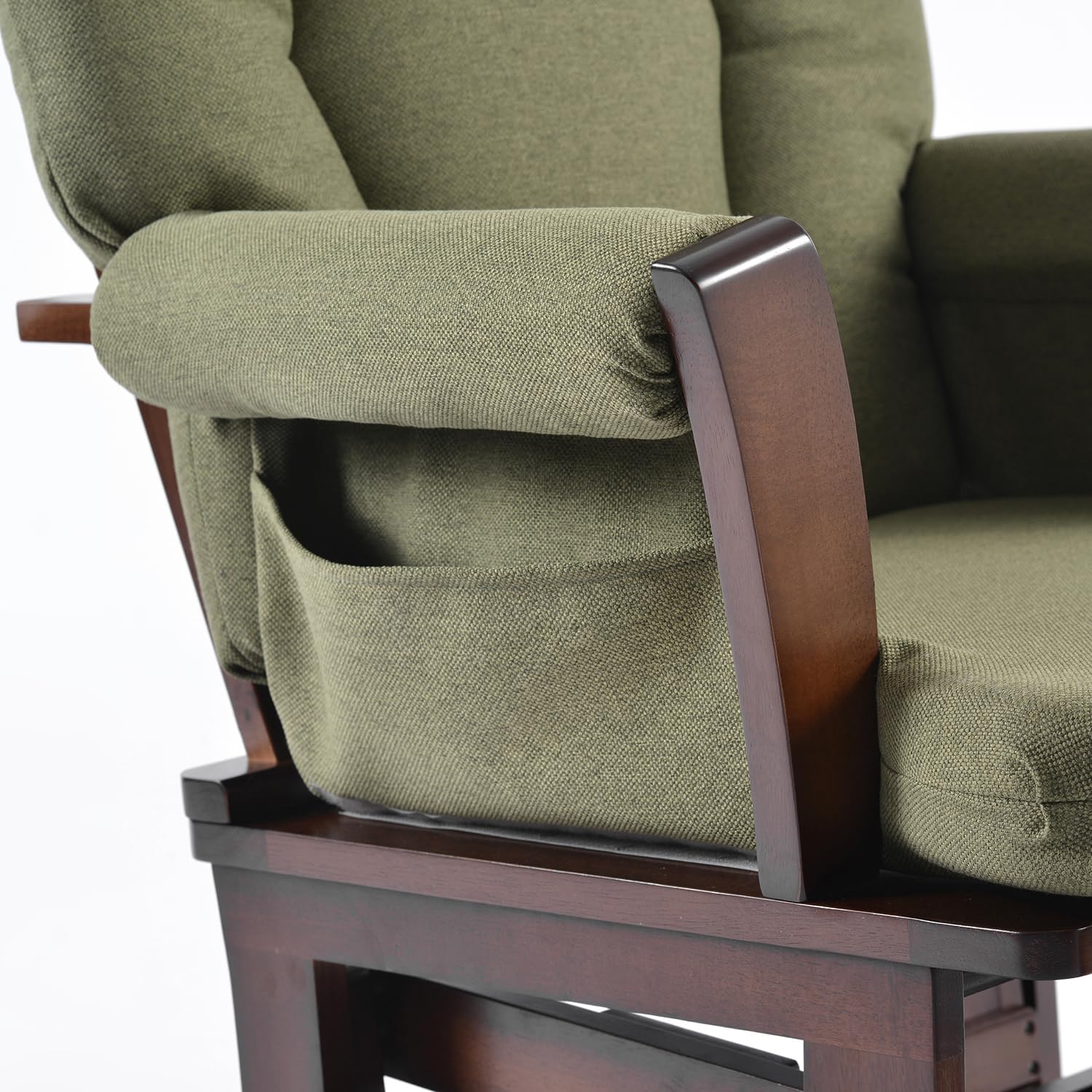 Joli Deluxe Glider Chair and Ottoman Set (Green Fabric and Walnut Frame)