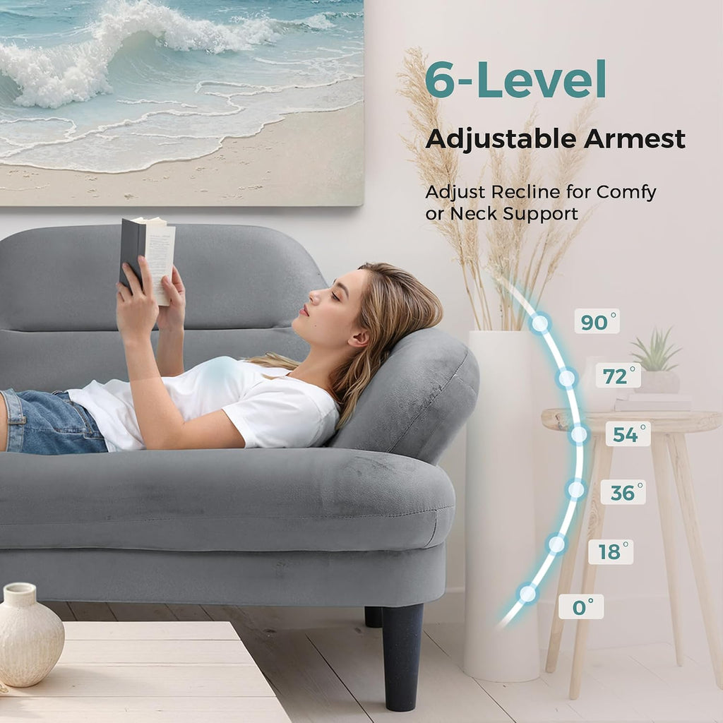 79' Futon Sofa Bed, Sleeper Sofa, Convertible Sofa Bed with Adjustable Backrest and Armrests, Luxury Velvet Cloud Loveseat, Convertible Recliner Sleeper Sofa for Living Room, Bedroom, Apartment, Green