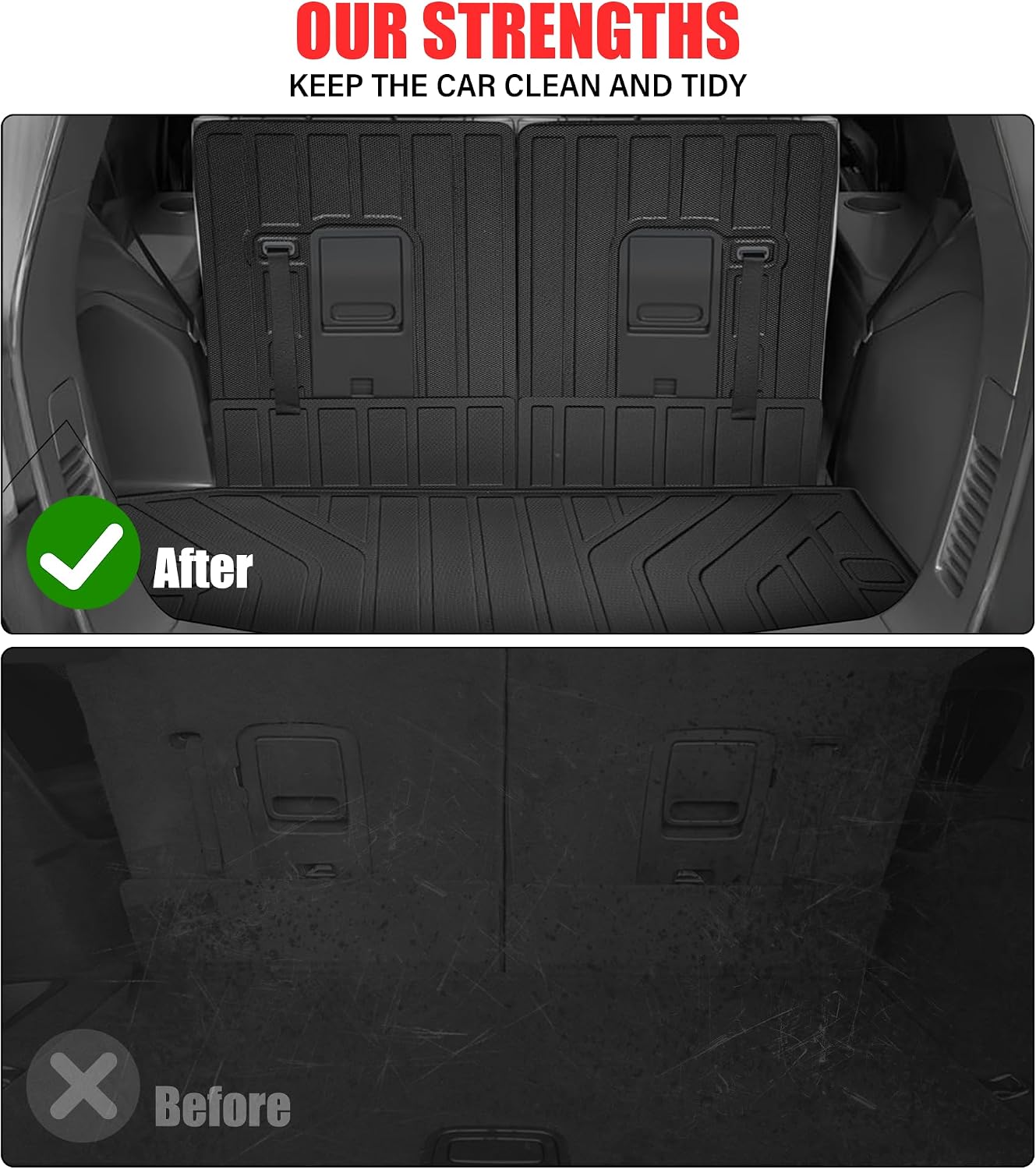 Floor Mats & Trunk Mat for 2026 2016-2025 Dodge Durango 7 Seats with 3rd Row Backrest Mat All Weather TPE Protection 3 Rows Car Floor Liners Full Set with Cargo Liners
