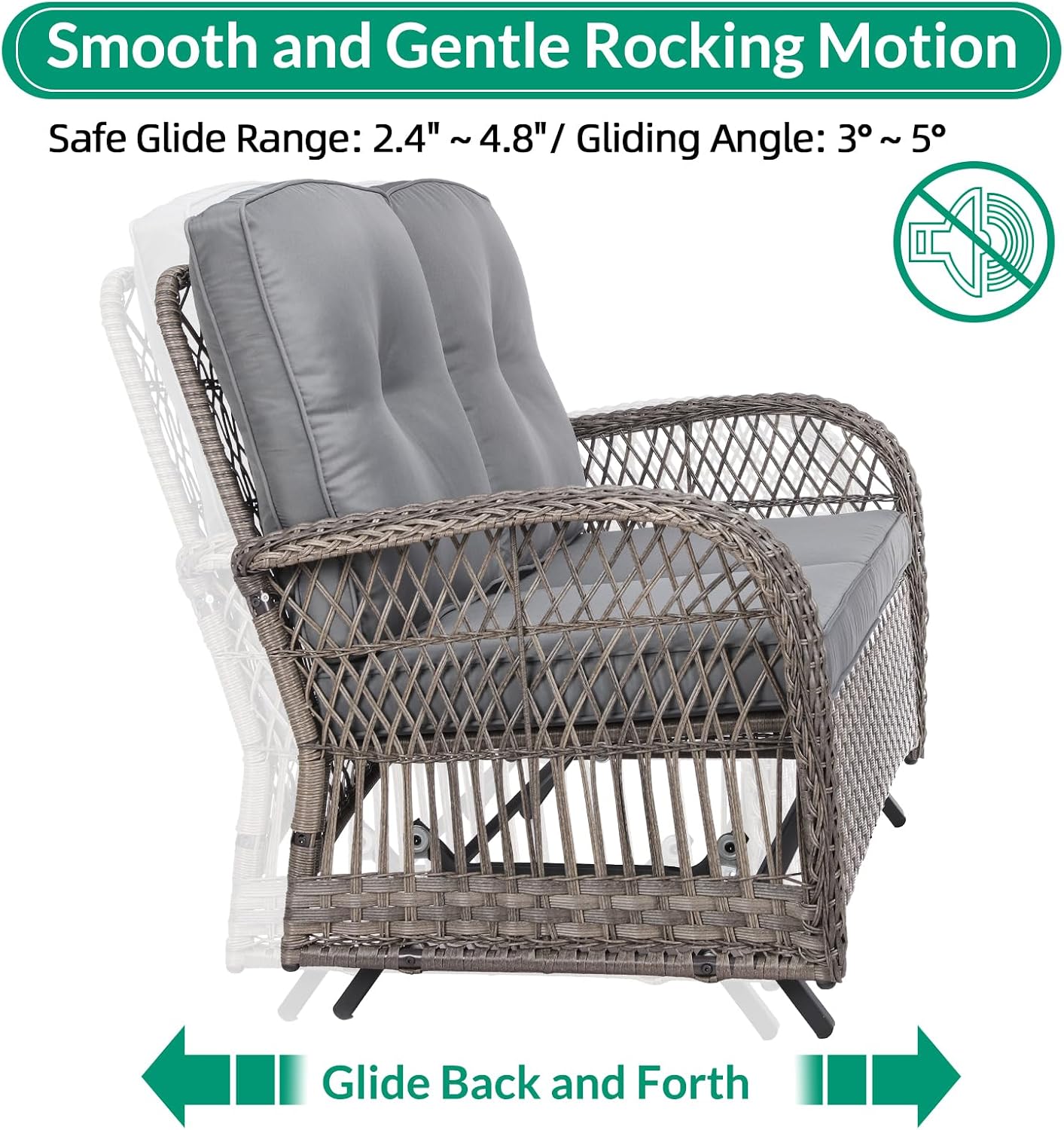 VIVIJASON 2-Piece Patio Wicker Loveseat Glider Set Cushioned, Outdoor Conversation Furniture Sets with 2-Seater Glider Rocking Bench, Coffee Table and Cushions for Porch Garden Poolside, Grey