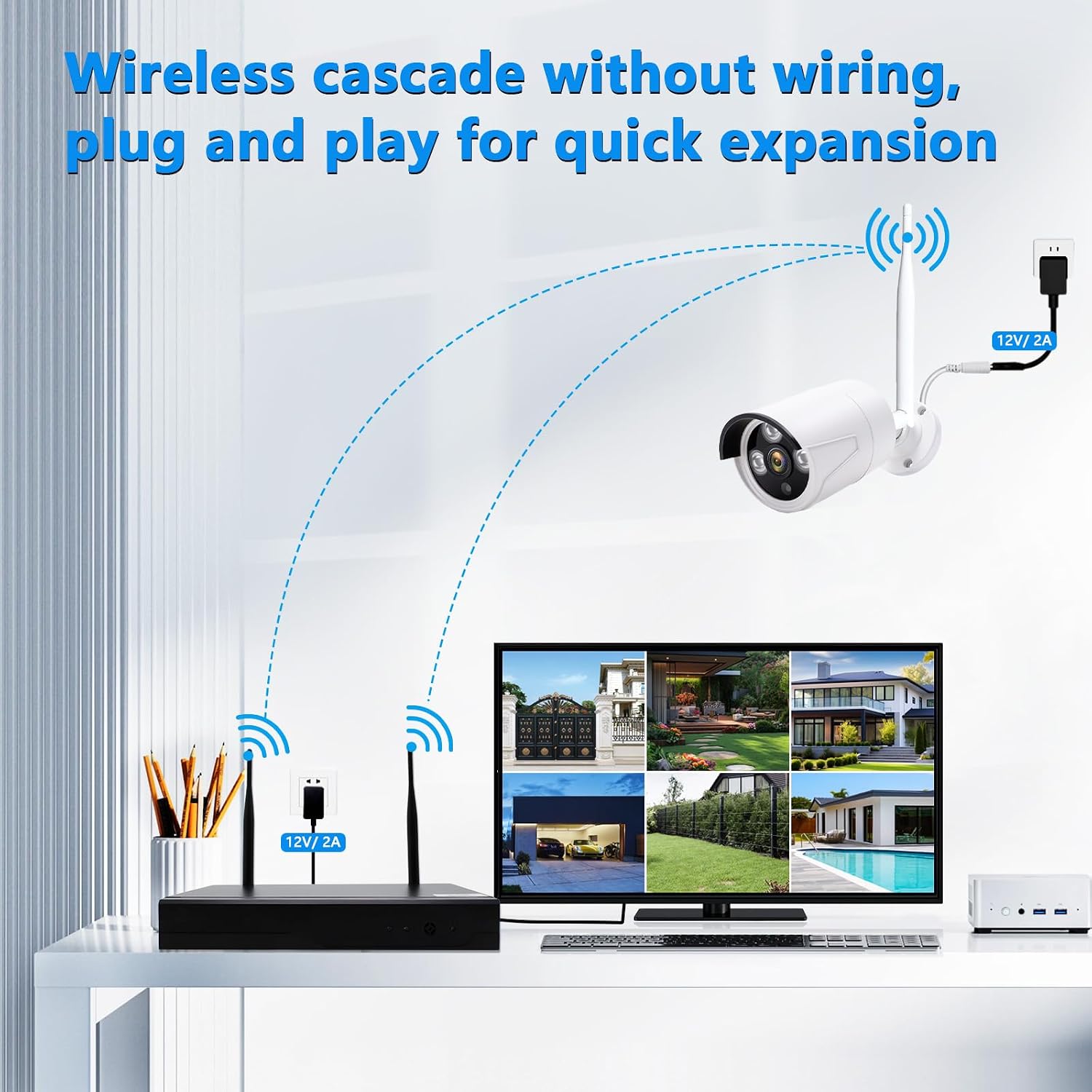 3MP Wireless Security Camera System – 6 Wi-Fi Bullet Cams + 10CH NVR, 15m IR Night Vision, IP66 Weatherproof, H.265, Plug-and-Play Indoor/Outdoor Surveillance, Mobile Alerts, Dual Storage