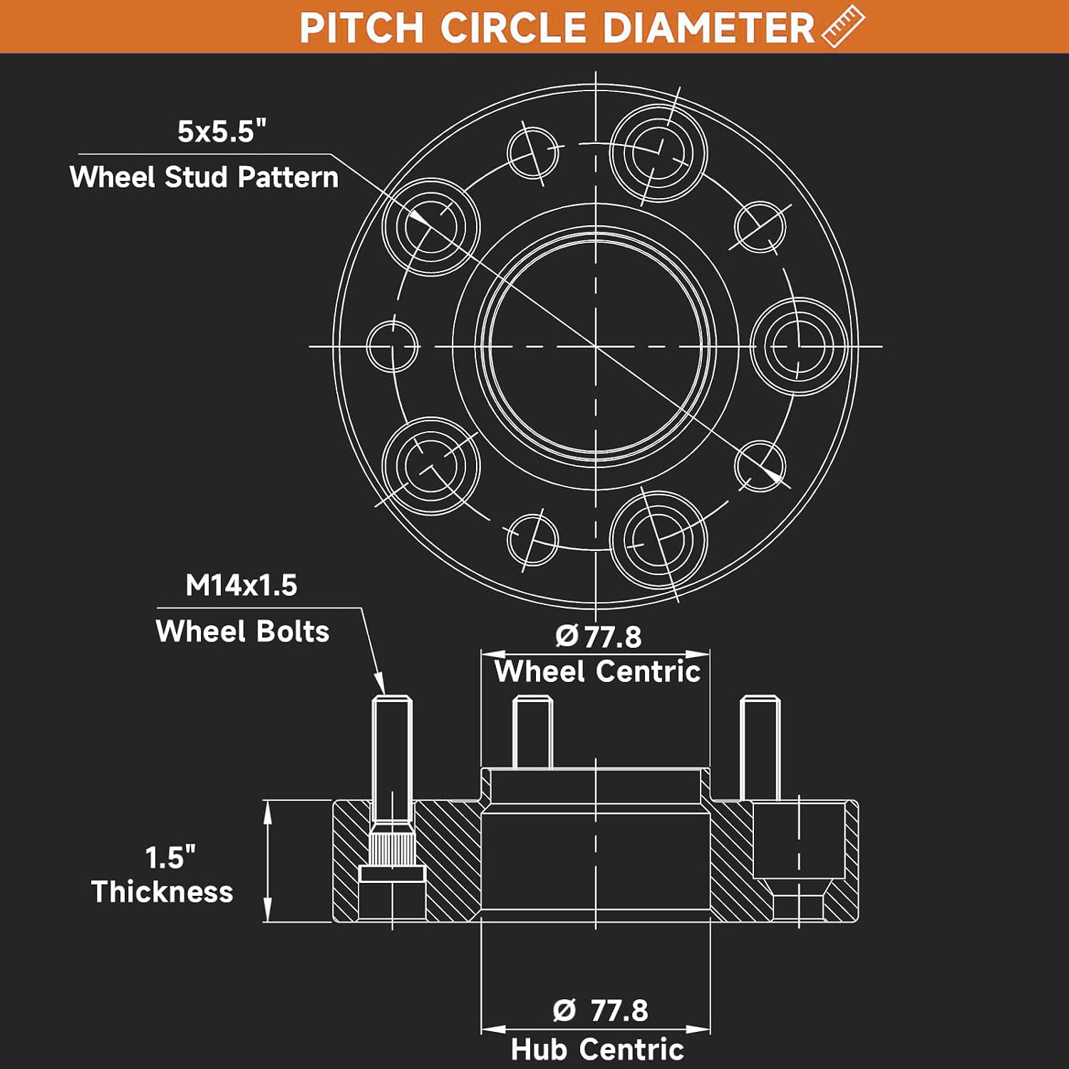 1.5 Inch 5x5.5 Wheel Spacers,1.5 inch 5 Lug Hub Centric Wheel Spacers Compatible with 1500, 1500 Classic with M14x1.5 Studs 77.8mm Hub Bore,4PC