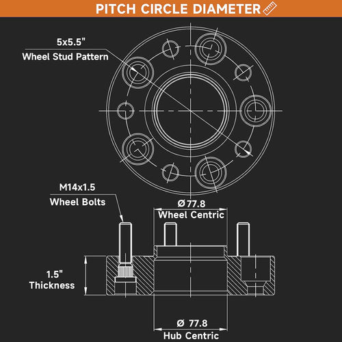 1.5 Inch 5x5.5 Wheel Spacers,1.5 inch 5 Lug Hub Centric Wheel Spacers Compatible with 1500, 1500 Classic with M14x1.5 Studs 77.8mm Hub Bore,4PC