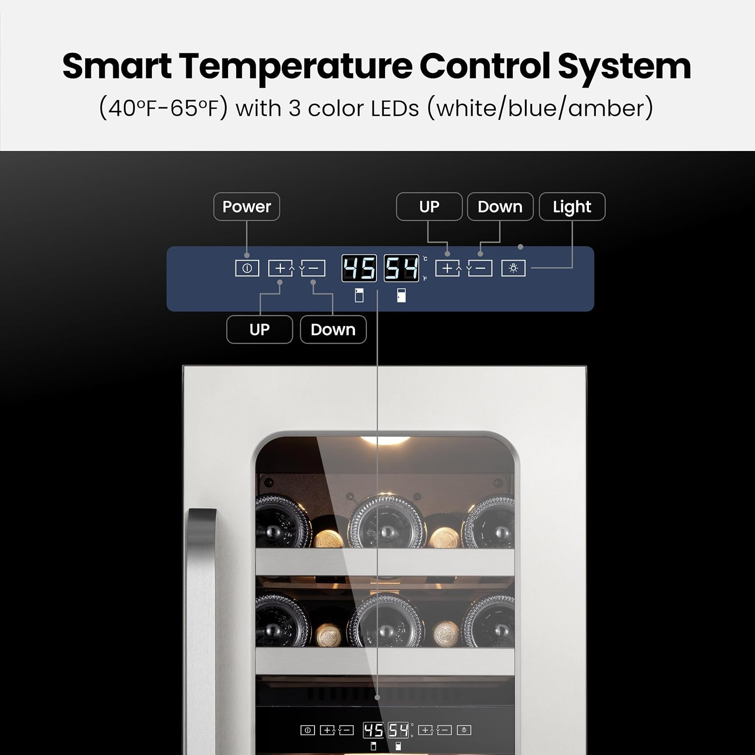 15 inch Wine Fridge Cooler 29 Bottles Dual Zone Wine Refrigerator Under Counter with Glass Door 3 LED Built-in or Freestanding Fridge Adjustable Shelves for Home Bar Kitchen 3.0 cu.ft