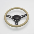 14'' Billet Steering Wheel Tan Full Wrap w/Horn button | 9 bolt, 6061 T6 Aluminum, 2'' Dish, Black Anodized, Vinyl, Cruisin, Compatible with Chevy, Hot Rod, Muscle Car