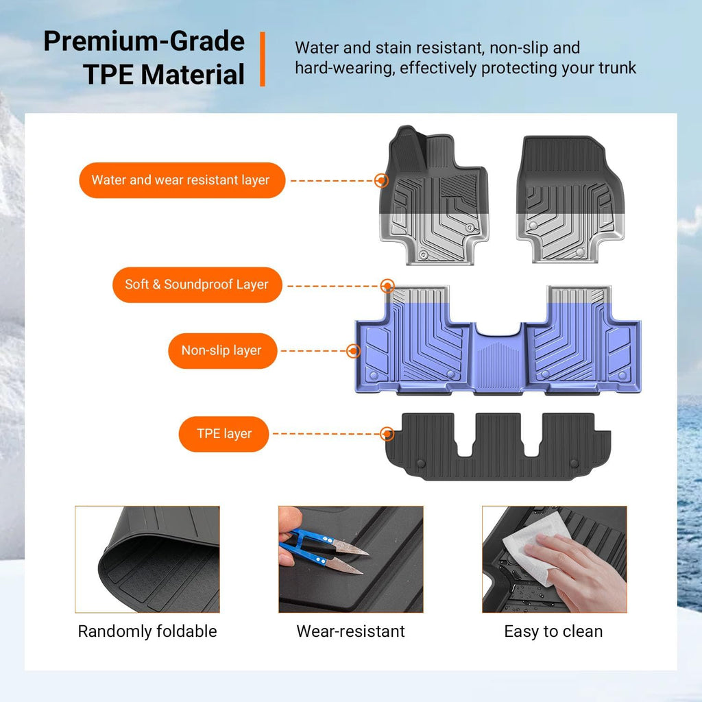 powoq Floor Mats Compatible with 2020-2026 Toyota Highlander Cargo Mat Trunk Liner Cargo Liner Replacement for 2020-2026 Toyota Highlander Accessories (Trunk Mat with Backrest Mats+Floor mats)