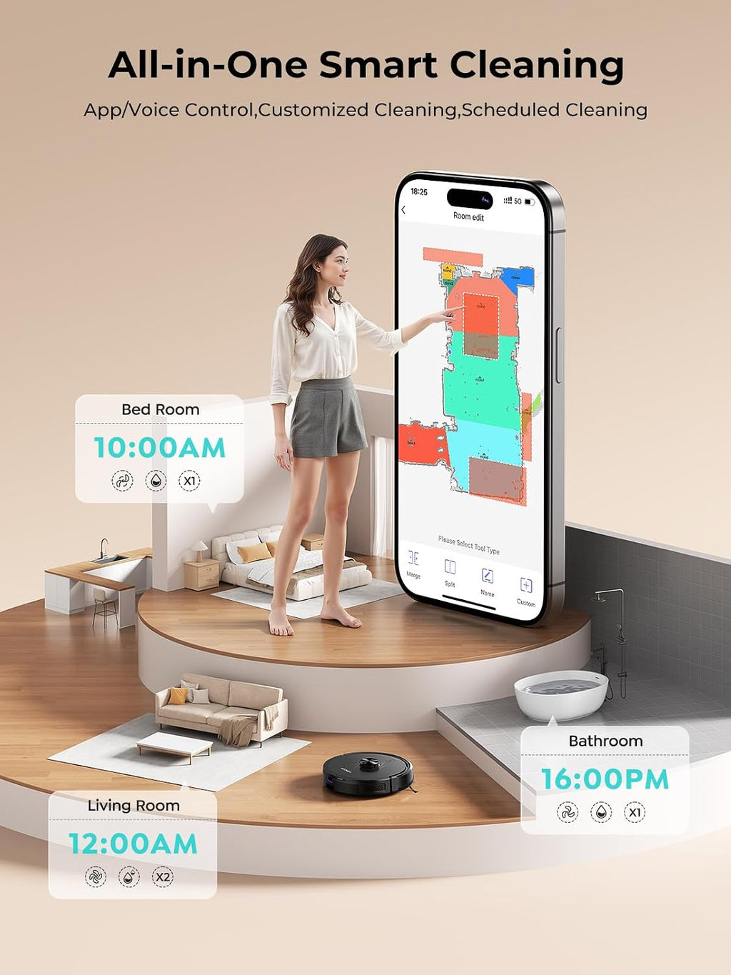 Robot Vacuum and Mop, Upgraded Bagless Robot Vacuum Cleaner with Self-Emptying, 6000Pa Robotic Vacuum with LiDAR Navigation, Smart Mapping, Schedule, App/Alexa Control for Carpet/Pet Hair, Q20 Ultra