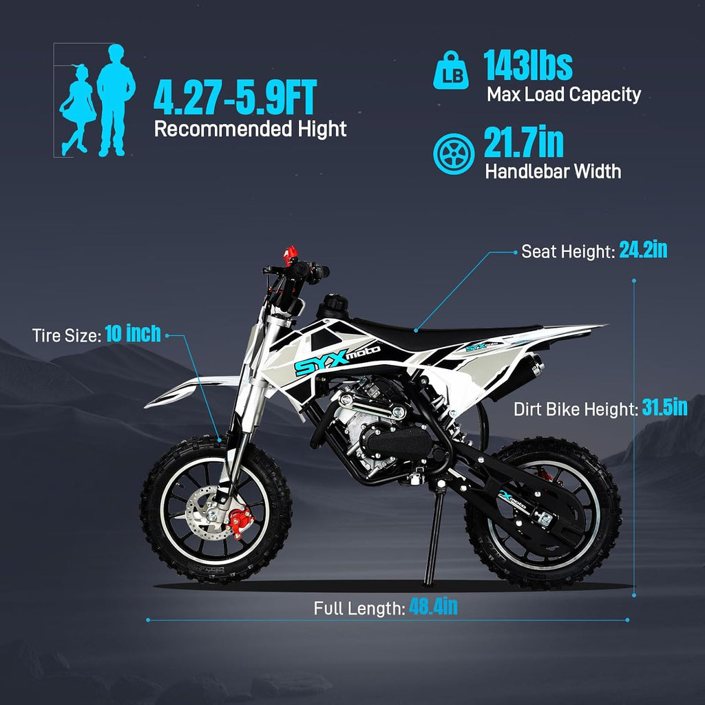 58cc Dirt Bike, 4-Stroke Gas Power Mini Pit Bike,Off-Road Motorcycle for Kids,Pull Start,10' Tires,with Child Protective Equipment Sets(GreenWhite)