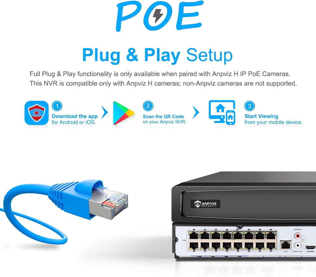 Anpviz AI 12MP 16CH POE NVR (12MP/8MP/6MP/5MP/4MP) Smart AI POE Network Video Recorder - Supports up to 16 x 12MP POE Cameras, 16-Channel Power Over Ethernet (Not Included HDD) NVR7616Q2-16P(H Series)