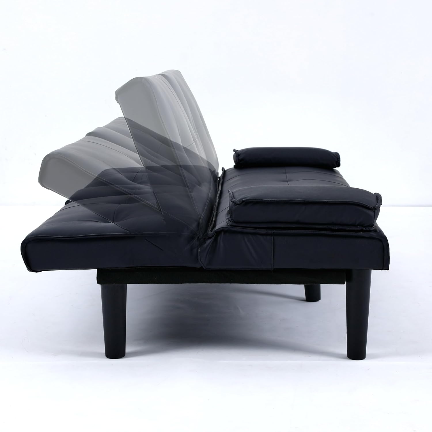 KEIKI 3 in 1 Convertible Sleeper Sofa Bed, PVC Loveseat with Cup Holder, Foldable Futon Sofa Bed for Living Room, Guest Room, Dorm, Black