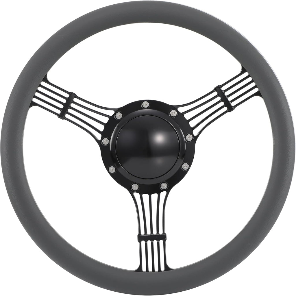 14'' Billet Banjo Half Wrap Steering Wheel with 9 Bolts 2'' Dish and Horn Button (Dark Grey)