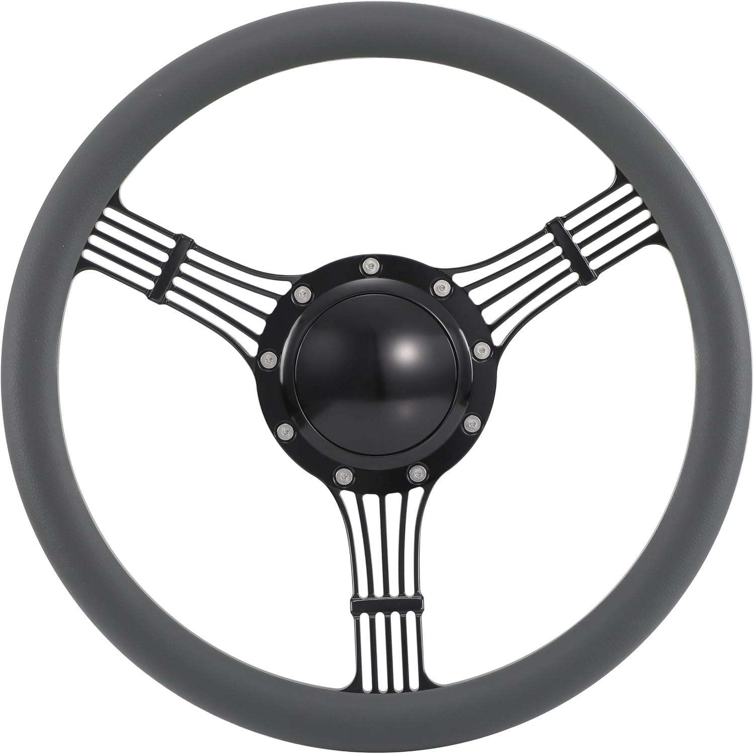 14'' Billet Banjo Half Wrap Steering Wheel with 9 Bolts 2'' Dish and Horn Button (Dark Grey)