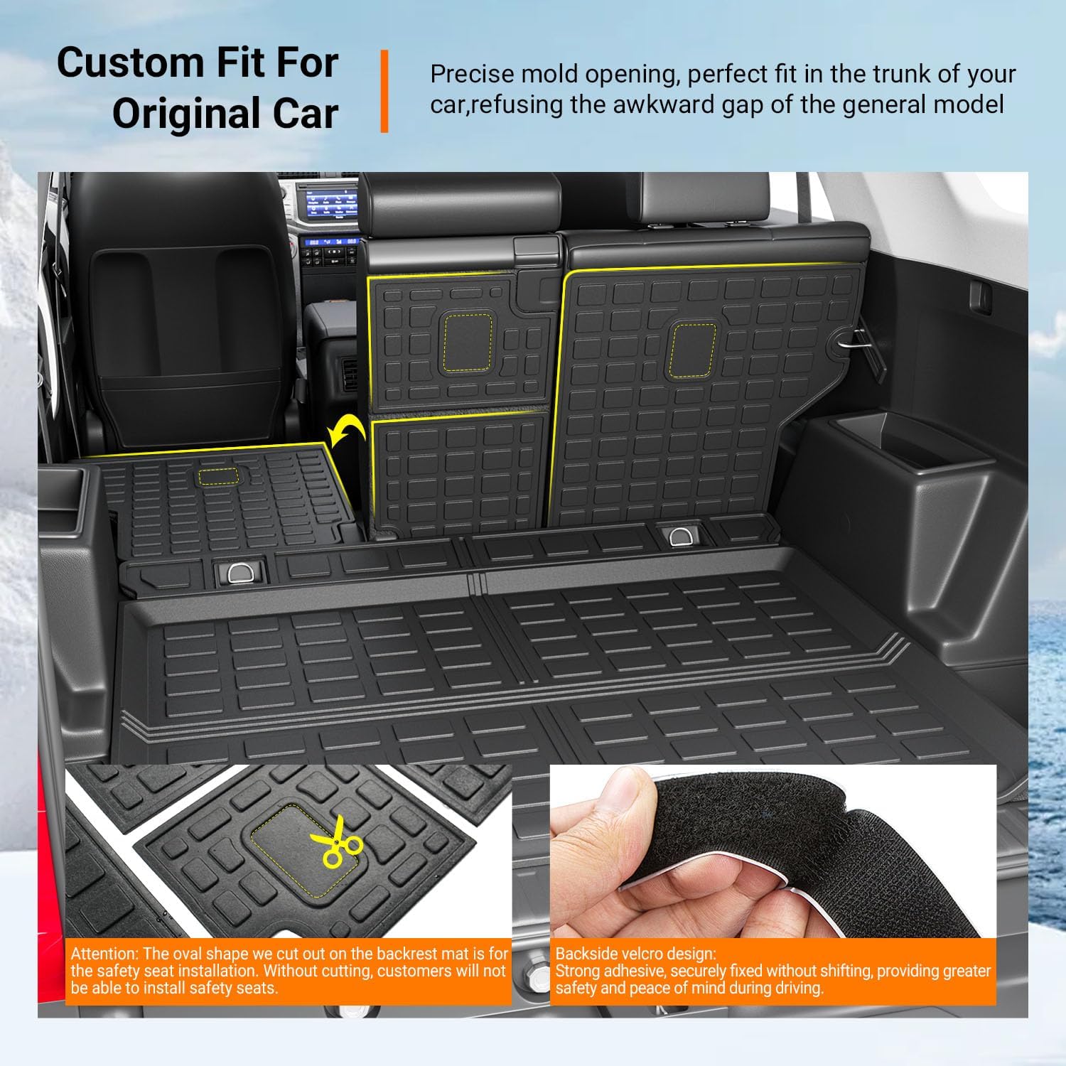 powoq Floor Mats Compatible with 13-24 Toyota 4Runner Cargo Mat Floor Liner TPE Replacement for 2013-2024 Toyota 4Runner Accessories (Fit W/O Sliding Tray, Trunk Mat+Backrest Mat+Floor Mat)