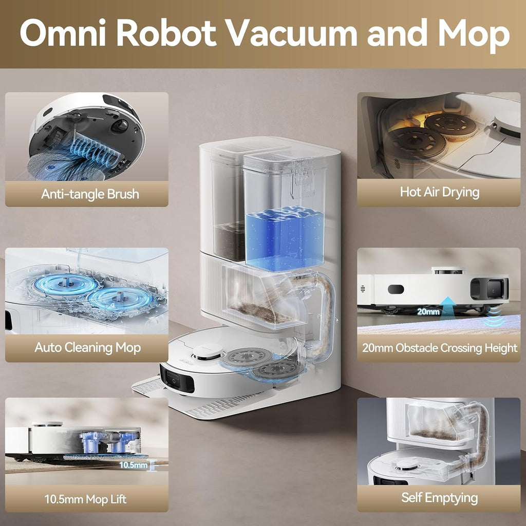 DREAME Govac 401 Robot Vacuum and Mop Combo, 100 Days Self-Emptying Robotic Vacuum, 15,000Pa Suction, Auto Mop Wash & Heat Dry, 10.5mm Auto-Lift Robot Vacuum Cleaner for Pet Hair/Carpet/Hard Floor