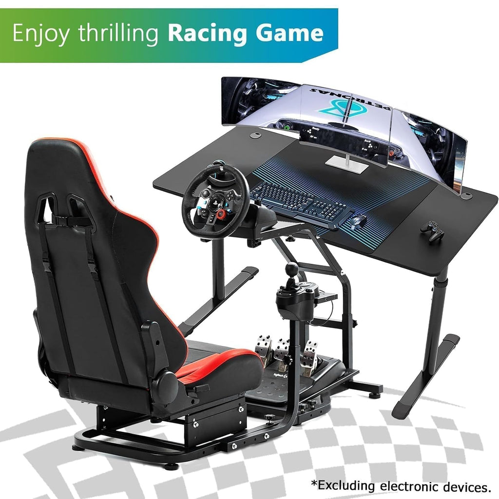 Steering Wheel Stand Racing Cockpit with Red Seat Unobstructed Design for Both Legs Fit for Logitech G29 G920 G923 G25, for Thrustmaster T300RS T80 T150 Adjustable No Steering Wheel, Handbrake, Pedals