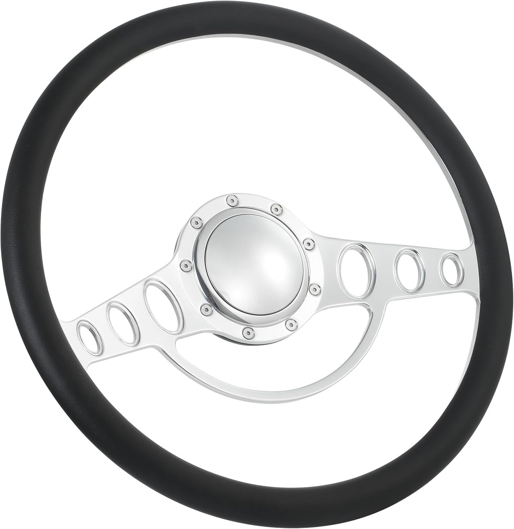15.5'' Billet Half Wrap 9 Bolts Steering Wheel with 2'' Dish and Horn Button(Black)