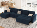 Belffin Modular Sectional Sofa with Sleeper Sofa Couch Pullout Bed, 133' L Shaped Sleeper Sectional Couch with Storage Seat for Living Room, Blue