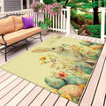 Easter Bunny Outdoor Rug for Patio/Deck/Porch, Non-Slip Large Area Rug 5 x 7 Ft, Yellow Rabbit Spring Flowers Leaves Rustic Plants Indoor Outdoor Rugs Washable Area Rugs, Camping Rug Carpet Runner