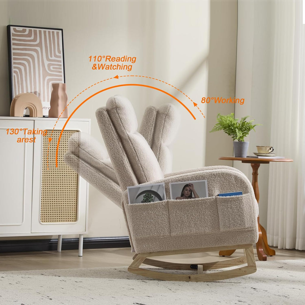 KEIKI Accent Rocking Chair with Footrest for Living Room, Modern Lounge Armchair and Ottoman Set, Soft Upholstery, High Back Support for Reading and Relaxation
