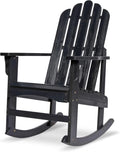 Shine Company Marina Adirondack Porch Rocker, Indoor Outdoor Wood Rocking Chair, Black