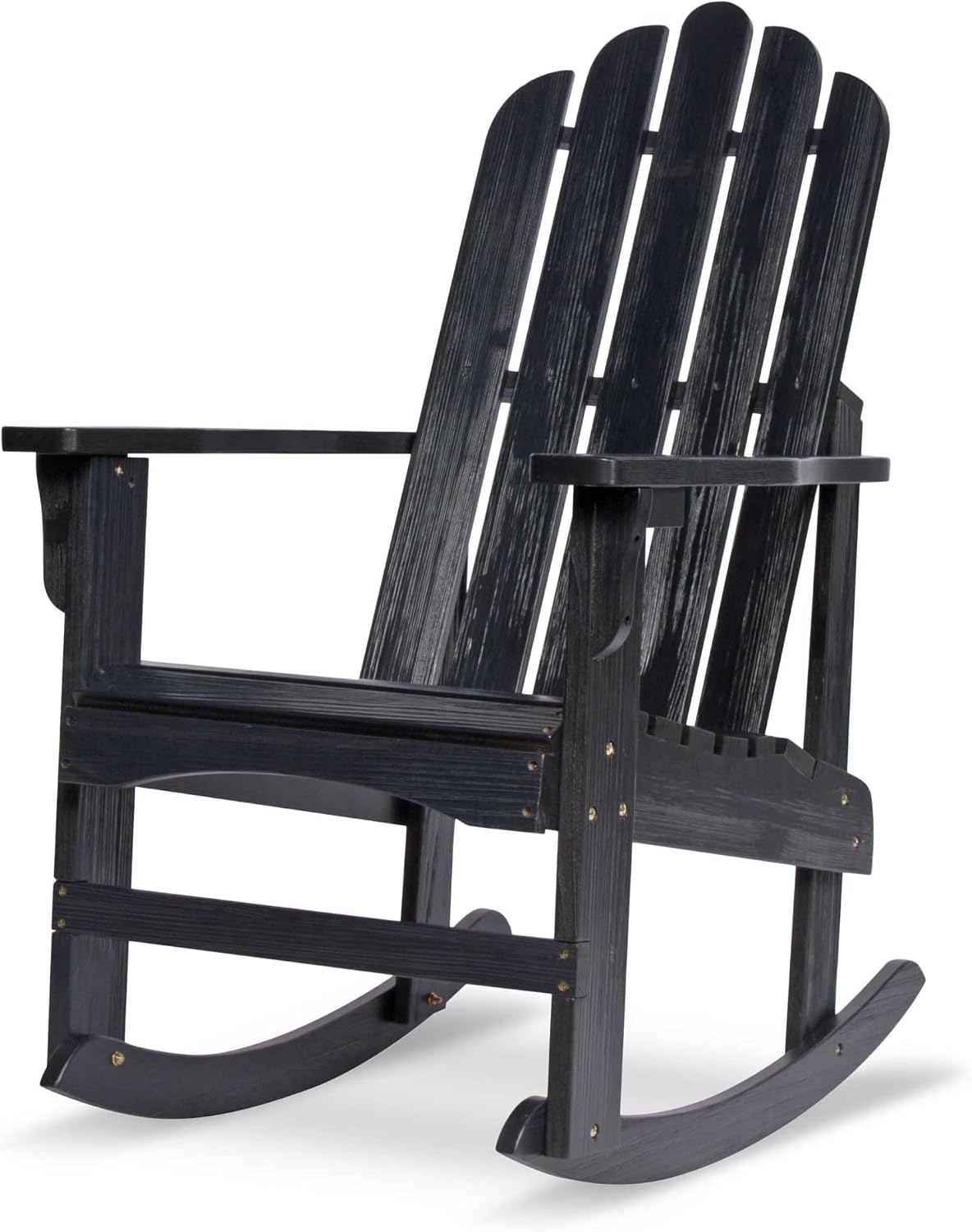 Shine Company Marina Adirondack Porch Rocker, Indoor Outdoor Wood Rocking Chair, Black