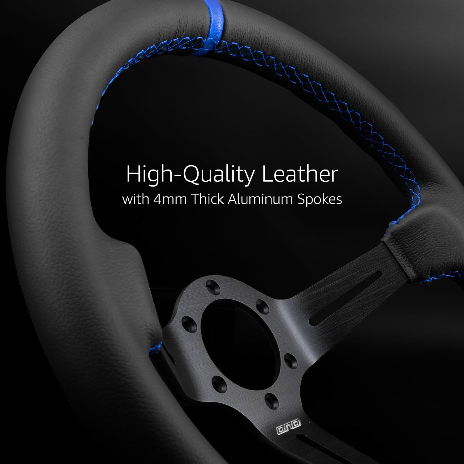 DND Performance Interior's Leather Race Steering Wheel / 350mm Diameter and 75mm Depth / 6x70mm Bolt Pattern/DND Leather Steering Wheel with Horn Button Included (Colored Stitching) (Blue)