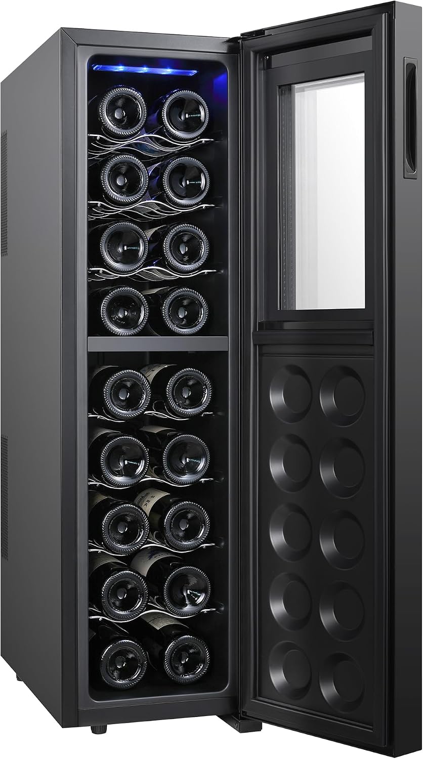 Koolatron Urban Series 18 Bottle Slim Dual Zone Wine Cooler, Thermoelectric Wine Fridge, Freestanding Wine Refrigerator for Home Bar, Kitchen, Apartment, Condo, Cottage
